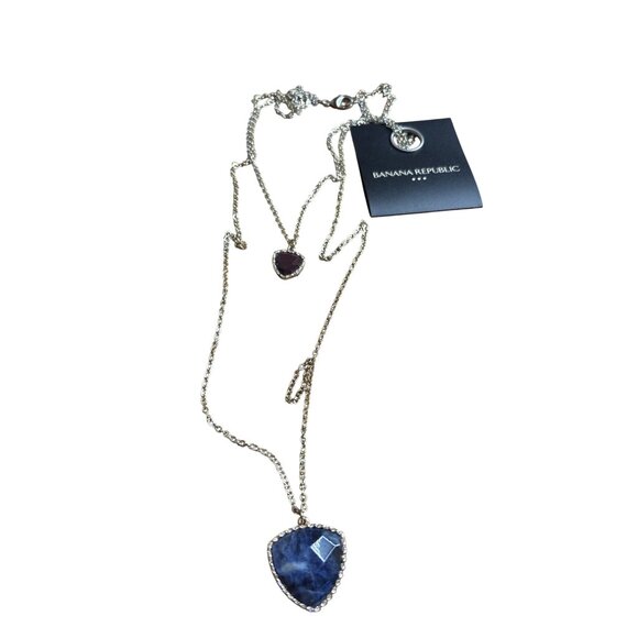 Banana Republic 2 Strand Silvertone Chain Necklace Rhinestone Pendants New - Picture 1 of 6